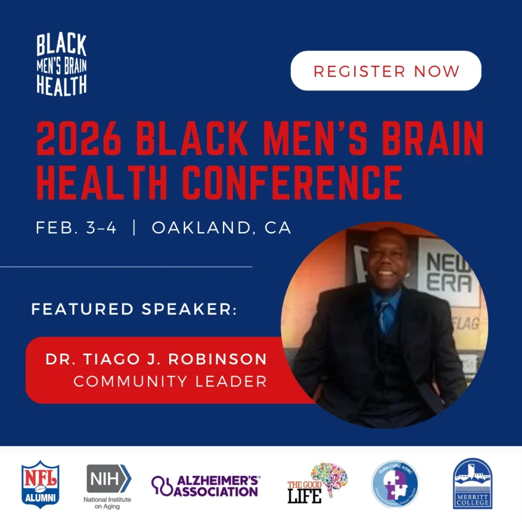 2026 Black Men's Brain Health Conference event flyer. Featured speaker Dr. Tiago J. Robinson