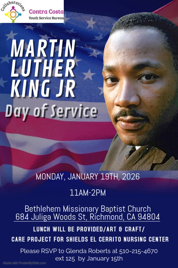 January 19, 2026 11am-2pm: Martin Luther King Jr. Day of Service. Bethlehem Missionary Baptist Church.