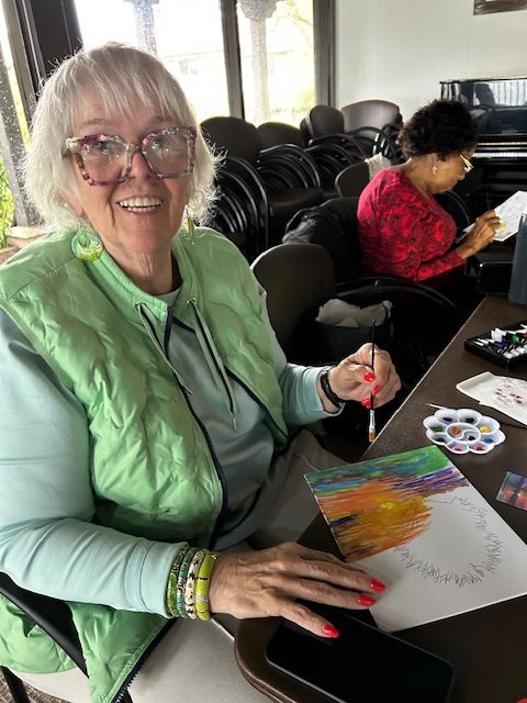 Lady with green top painting